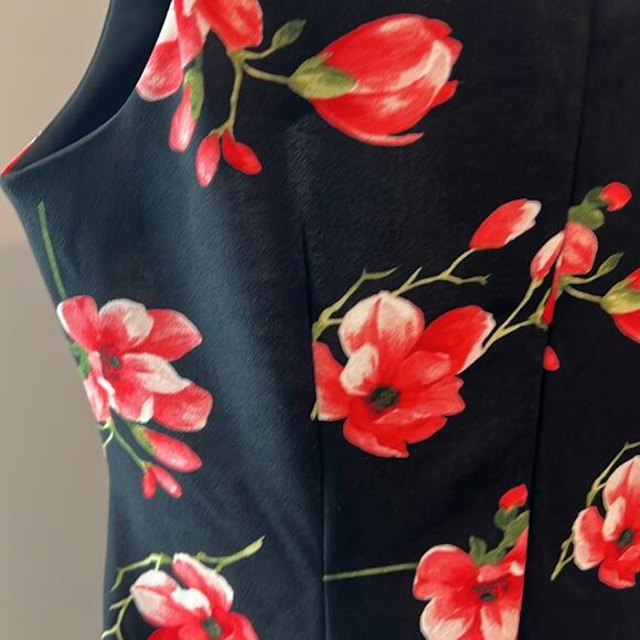 NWT $74 AGB Plus Size 16 Essential Sheath Black Red Floral Dress Career Midi - Picture 8 of 16